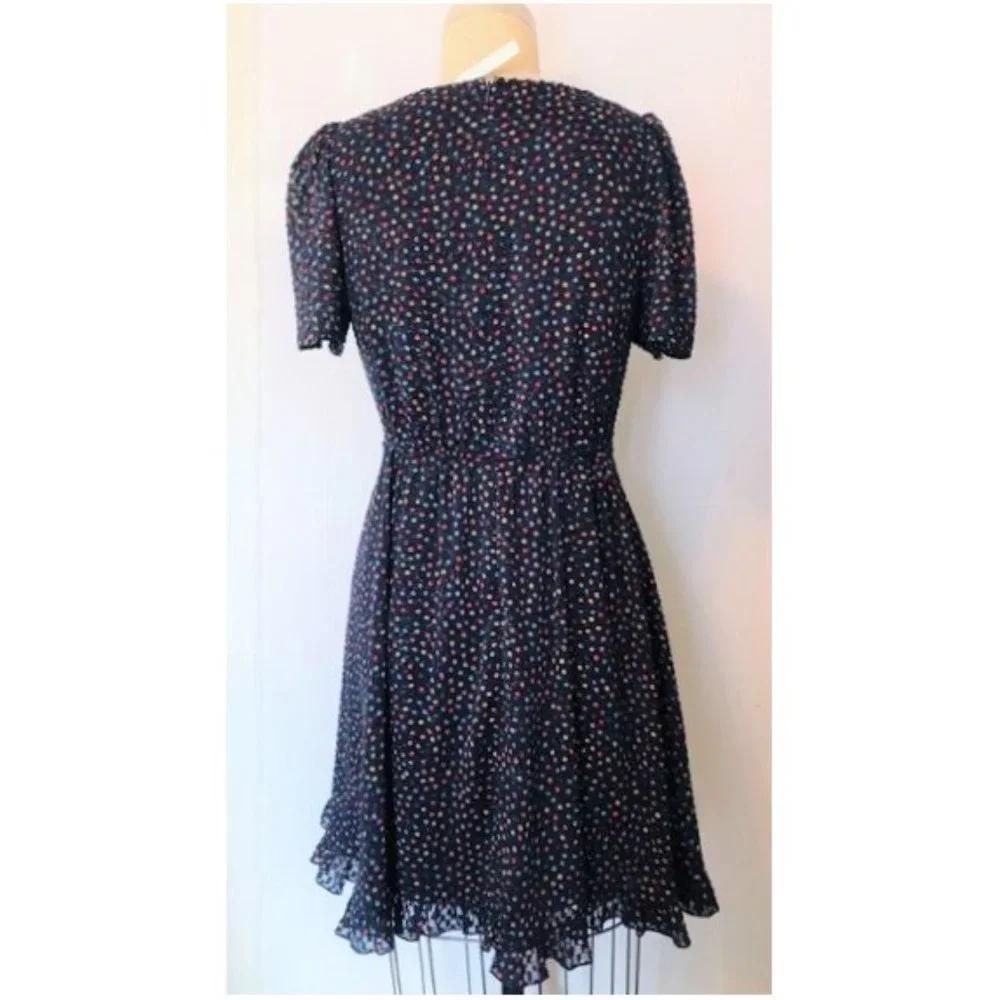 MADEWELL SUGAR DOT BLUE RED YELLOW V-NECK FLUTTER SLEEVE MINI DRESS 0 NWT